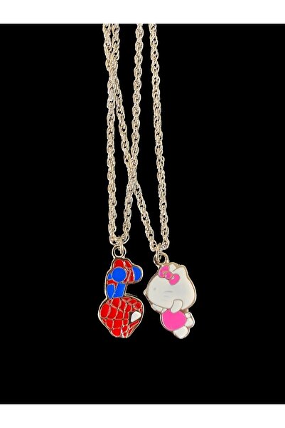 GOSSİP TEAM Couple Lover Hello Kity and Man Spider Friendship Necklace - Custom Handmade