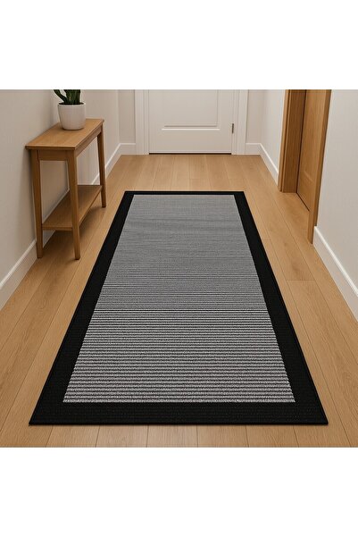 KARAR HALI 80x150 Ölçüsünde Siyah Gri Renkli Modern Şık Tasarımlı Bordürlü Si...