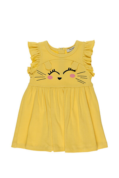 Panço Kız Bebek Nakış Detaylı Sarı Elbise