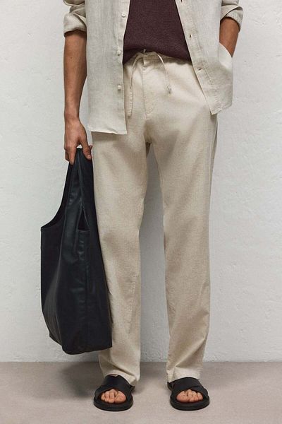 H&M Regular Fit Linen-blend Trousers