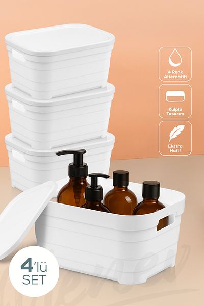 Vienev 4-Piece Lid 3.8 Liter Storage Box White