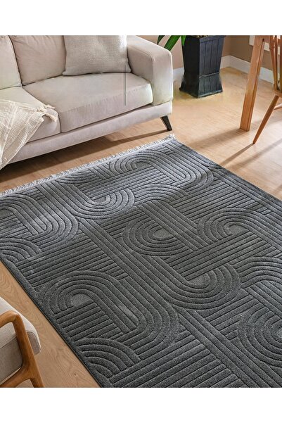 Trend Home Turgut Halı Casablanca Bohem Yumuşak Dokulu Makine Halısı Antrasit