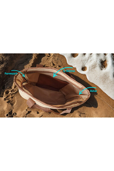 Ufuk Straw Beach Bag Large Size - Zippered, Liquid Proof Bag