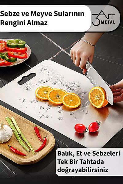 3art Metal Professional Stainless Steel Metal Chopping Board - Hygienic, Durable Kitchen Cutting Board