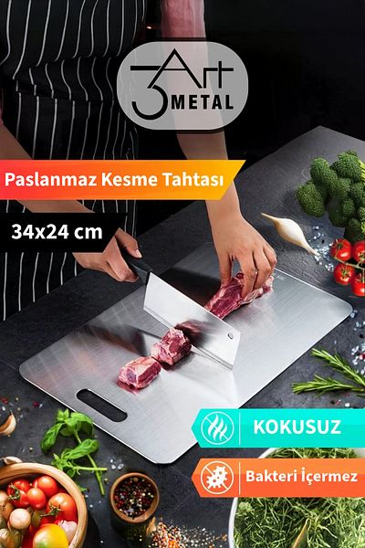 3art Metal Professional Stainless Steel Metal Chopping Board - Hygienic, Durable Kitchen Cutting Board