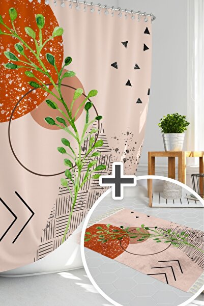 Tropikhome Bitki Desen Banyo Perde Seti Kaymaz Taban Banyo Paspas Seti-dijita...