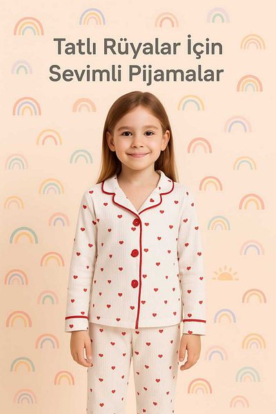 Tosyalı Burak Bebe Girl's Heart Front Button Cotton Pajamas Set 3-6 / 9-12 / 12-18 / 18-24
