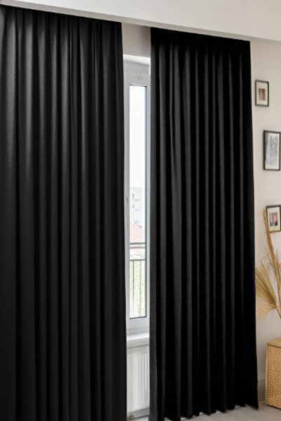 Taç Blackout Fon Perde Ekstraforlu Düz Dikiş - Siyah 100x260