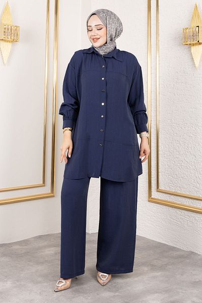 Tesettür Dünyası Double Suit with Stitching Detail Tsd250180 Navy Blue