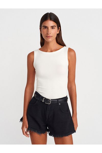 Dilvin 20868 Boat Neck Sleeveless Ball-Ecru