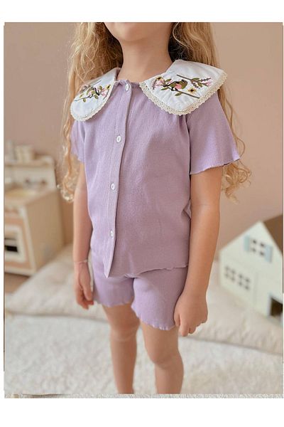 My Kids Wear Embroidered Baby Collar Girl's Suit