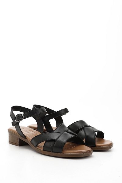 GÖNDERİ(R) Women / Girls Black Short Thick Heeled Genuine Leather Sandals