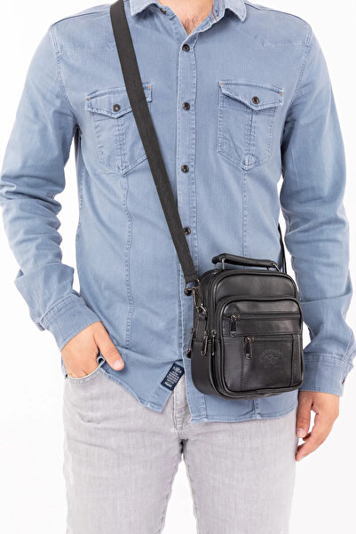 By Hakan Newish Polo 3009 Small Size Genuine Leather Case Men's Hand and Shoulder Bag Black