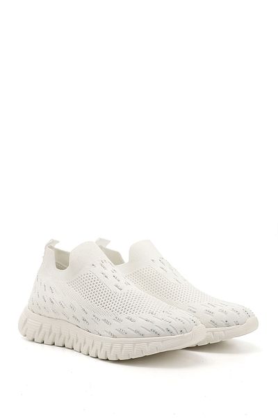 GÖNDERİ(R) Γυναικεία / Κορίτσια Λευκά Πλεκτά Comfort Sneaker με πέτρινους πάτους Memory Foam