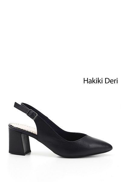 GÖNDERİ(R) Women's Navy Blue Antique Thick Heeled Open Back Genuine Leather Shoes
