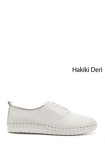 GÖNDERİ(R) Women's White Lace-Up Genuine Leather Comfort Shoes
