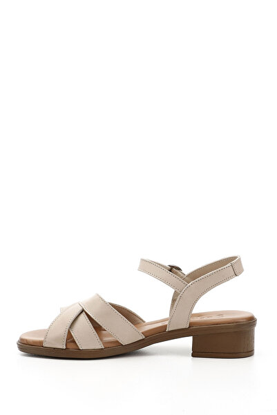 GÖNDERİ(R) Dámské/dívčí béžové starožitné krátké sandály z pravé kůže na tlustém podpatku