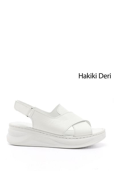 GÖNDERİ(R) Sandale confortabile din piele naturală cu toc cu pană cu velcro alb pentru femei/fete