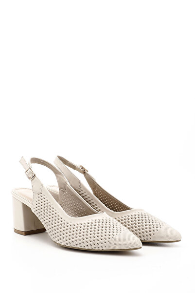 GÖNDERİ(R) Women's Cream Medium Thick Heeled Open Back Shoes
