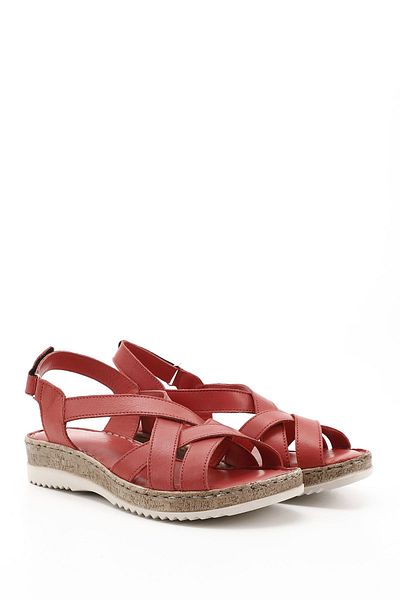 GÖNDERİ(R) Women / Girls Red Antique Velcro Strap Genuine Leather Sandals