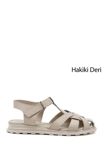 GÖNDERİ(R) Sandale din piele naturală cu vârf închis cu velcro antic bej pentru femei/fete