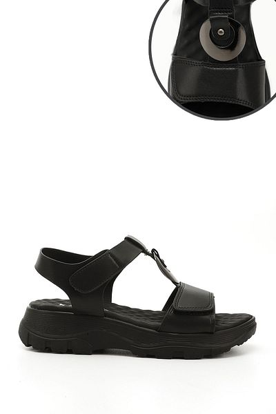 GÖNDERİ(R) Women/Girls Black Velcro Strap Buckle Detailed Comfort Sandals