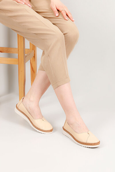 GÖNDERİ(R) BEIGE Gön Genuine Leather Round Toe Women's Casual Shoes 42138