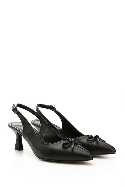 GÖNDERİ(R) Women / Girls Black Pointed Toe Goblet Heel Bow Slingback Shoes