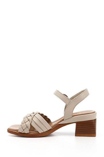 GÖNDERİ(R) Women's Beige Antique Ankle Strap Knitted Strap Genuine Leather Sandals