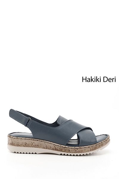 GÖNDERİ(R) Sandale din piele naturală cu velcro albastru pentru femei/fete