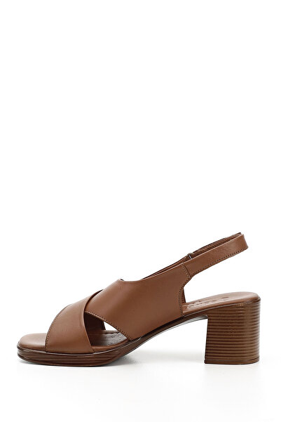 GÖNDERİ(R) Women / Girls Tan Antique Velcro Strap Thick Heeled Genuine Leather Sandals