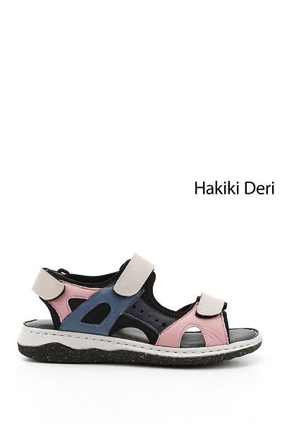GÖNDERİ(R) Γυναικεία / Κορίτσια Μπεζ Navy Velcro Strap Wedge Heels Γνήσιο δέρμα Comfort σανδάλια