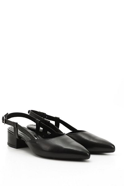 GÖNDERİ(R) Women's Black Thick Heeled Open Back Genuine Leather Shoes