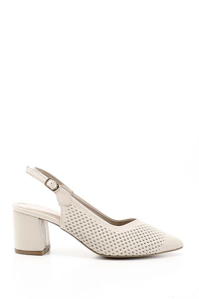 GÖNDERİ(R) Women's Cream Medium Thick Heeled Open Back Shoes