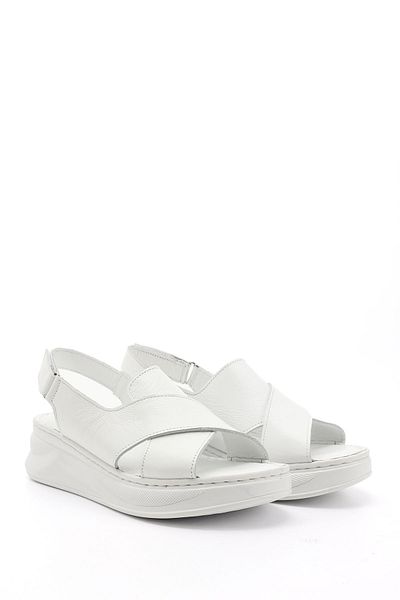 GÖNDERİ(R) Sandale confortabile din piele naturală cu toc cu pană cu velcro alb pentru femei/fete