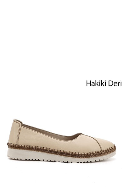 GÖNDERİ(R) BEIGE Gön Genuine Leather Round Toe Women's Casual Shoes 42138