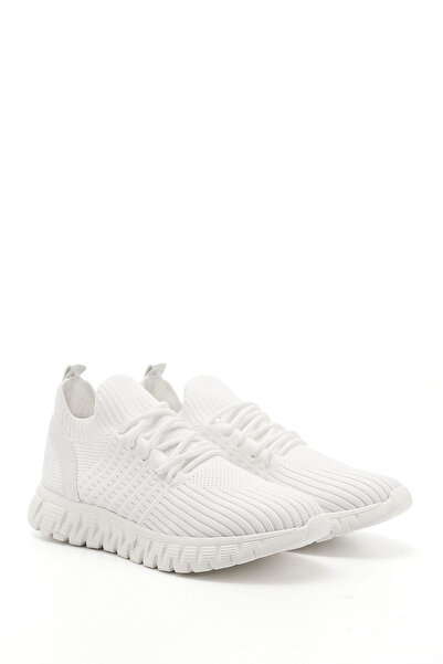 GÖNDERİ(R) Women's White Knit Lace-Up Comfort Sneaker with Memory Foam Insoles