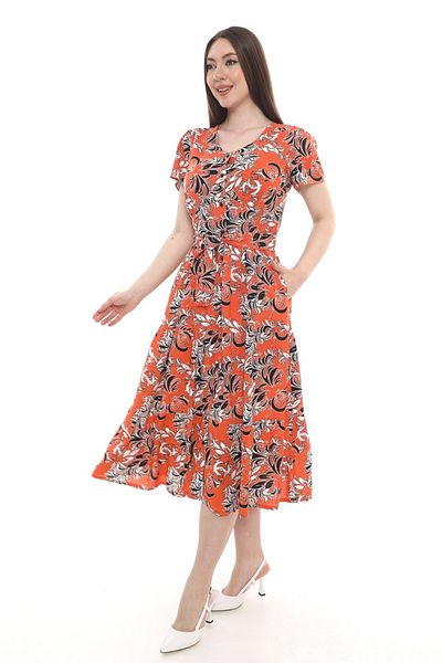etselements Crew Neck Button Belted Dress 407