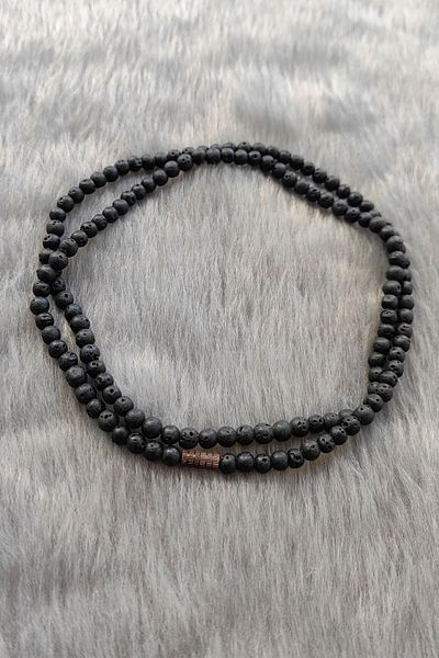 Chavin 4 Mm. 60 Cm. Black Lava Stone Men's Necklace Dp65