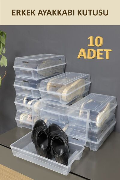 İronika İronika 10 Adet Erkek Ayakkabı Kutusu Şeffaf Ayakkabı İstifleme Sakla...