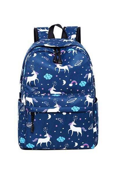 HALAMODO 3-Piece Unicorn Printed Backpack Set Blue/White/Pink