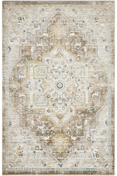 Cool Halı Zaraf Cream Coffee Classic Round Carpet – Thin Summer Woven Rug for Living Room & Hall