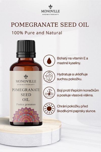 Monoville Olej z granátových jader 30 ml za studena lisovaný 100% čistý a přírodní (olej z granátových jader)