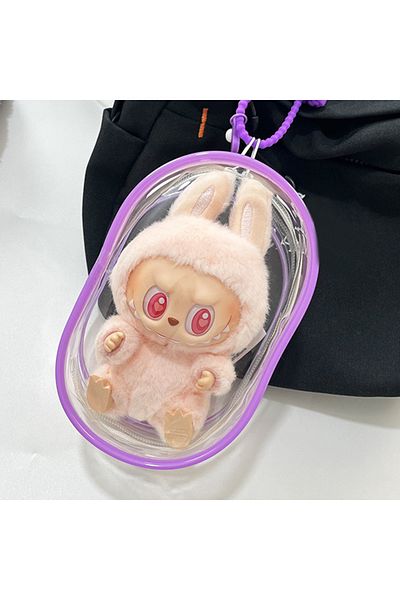 Choice Purple(NO DOLLS) 15cm Labubu Transparent Protective Cover Monster Toy Elf Doll Cover Storage Box Cut