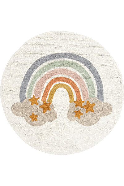 Cool Halı Cool Cotton Krem Bebek Halısı Makinede Yıkanabilir Kaymaz Taban Yumuşak Dokulu Yuvarlak Çocuk Halısı