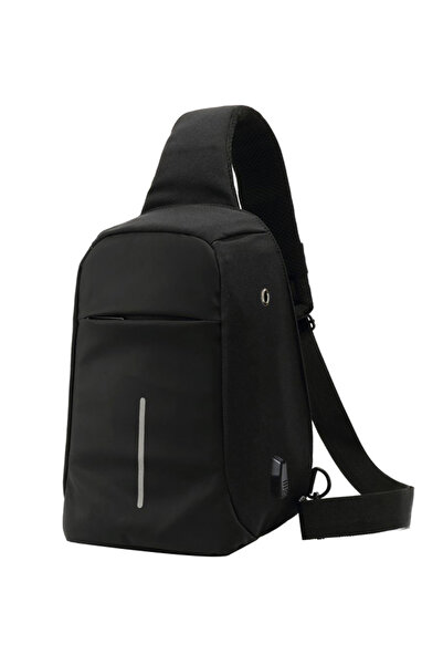 HALAMODO حقيبة صدر مضادة للسرقة مع منفذ شحن USB وواجهة سماعات رأس، لون أسود