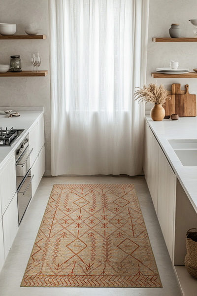 Cool Halı Private Turuncu Yıkanabilir Mutfak Halısı Yolluk Leke Tutmaz Tezgah...