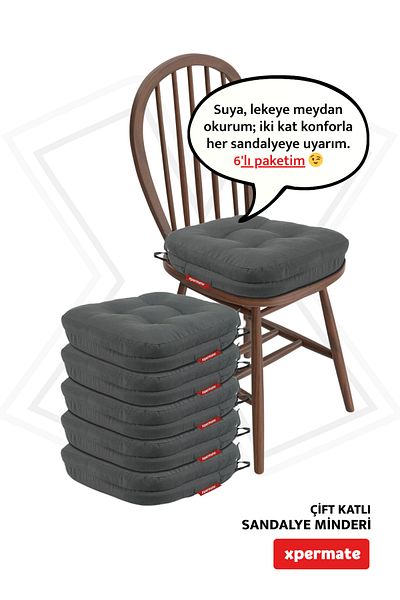 XPERMATE غطاء وسادة كرسي مزدوج الطبقات مكون من 6 قطع مع سحاب وغطاء قابل للغسل مقاوم للماء والزيت مقاس 42 × 42 × 8 أنثراسايت