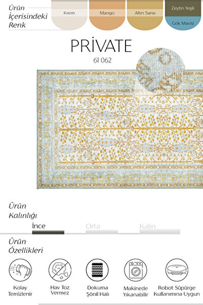 Cool Halı Private Sarı Yıkanabilir Mutfak Halısı Yolluk Leke Tutmayan Tezgah Önü Mutfak Paspası Mutfak Kilimi