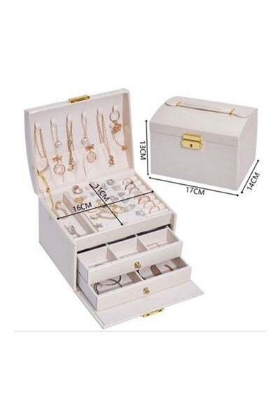 HALAMODO Double Layered Jewellery Box White